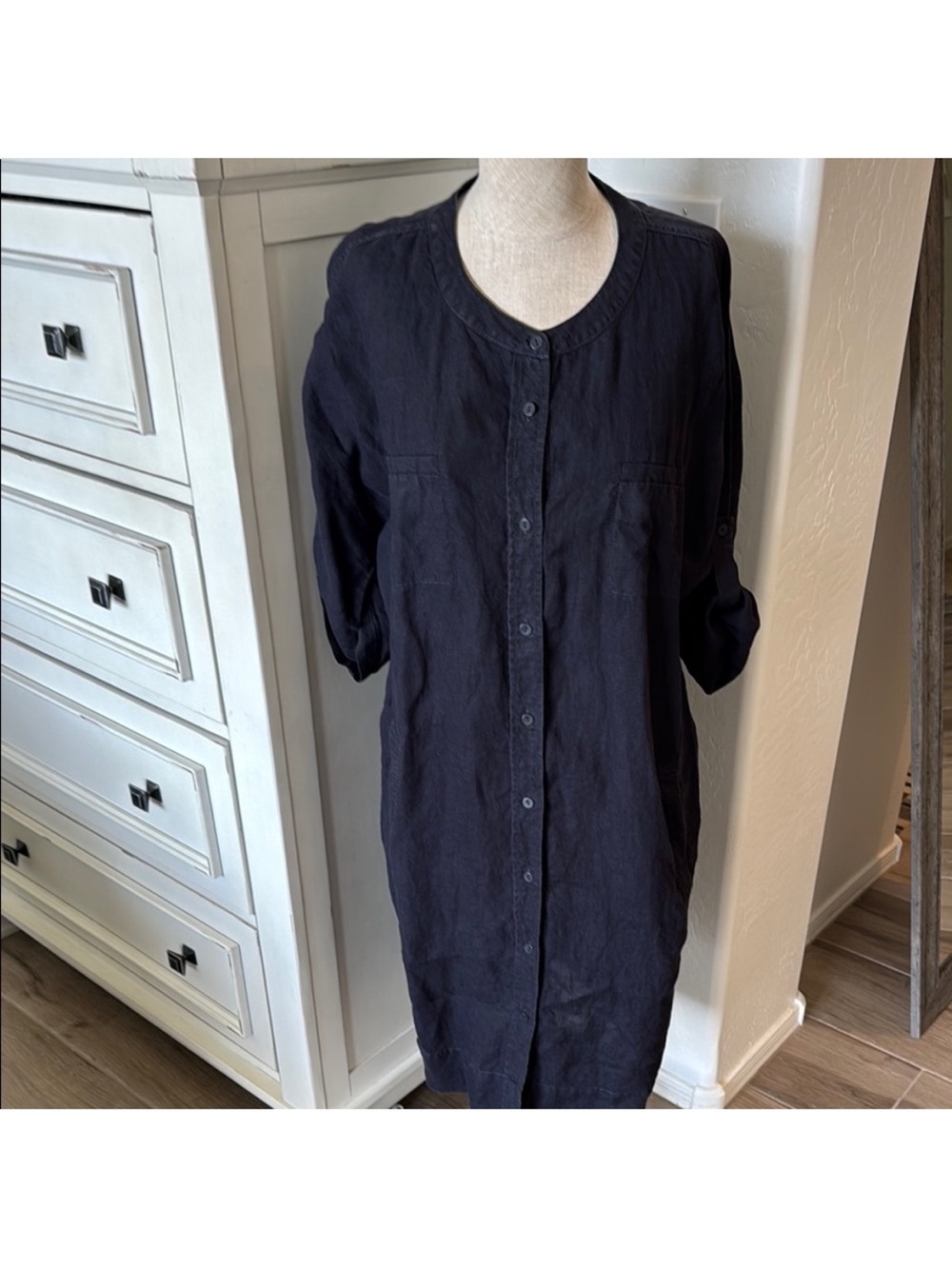 Eileen Fisher L linen button front shirt dress